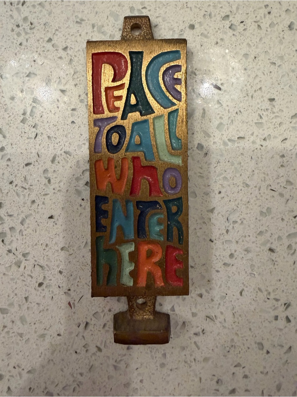1969 Terra sancta guild brass wall plaque. Peace Israel enamel art Judaica decor